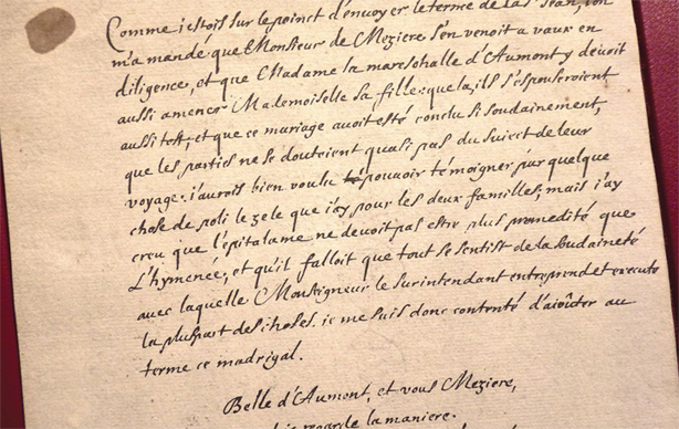 Madrigal de Jean de La Fontaine acquis par l'Association des Amis de Vaux-le-Vicomte