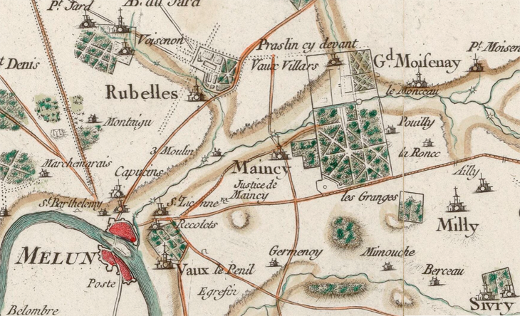 Dtail de la carte de Cassini (entre 1764 & 1784) - Carte gnrale de la France. 007, [Fontainebleau - tampes]. N7