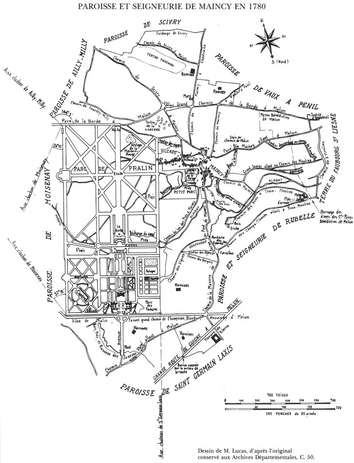 Plan ''Paroisse et Seigneurie de Maincy en 1780'' par Michel Lucas