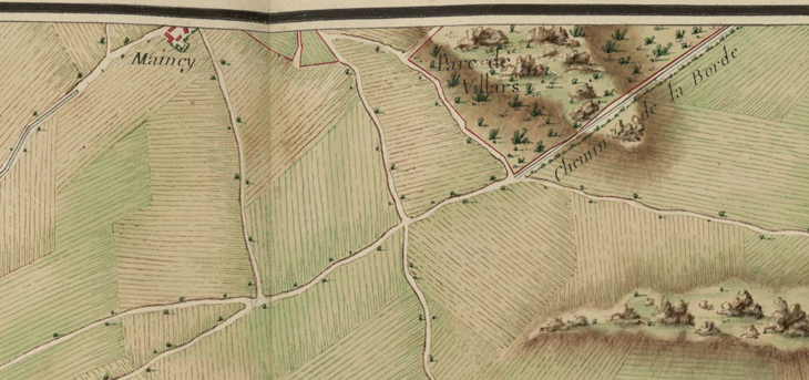 Détail du plan de l'Atlas de Trudaine CP/F/14/8445, pièce 39 (1759) - Partie Sud-Ouest Détail du plan de l'Atlas de Trudaine CP/F/14/8445, pièce 39 (1759) - Partie Sud-Ouest